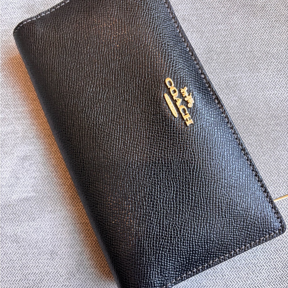 Coach Black Leather Card Holder with Gold Logo